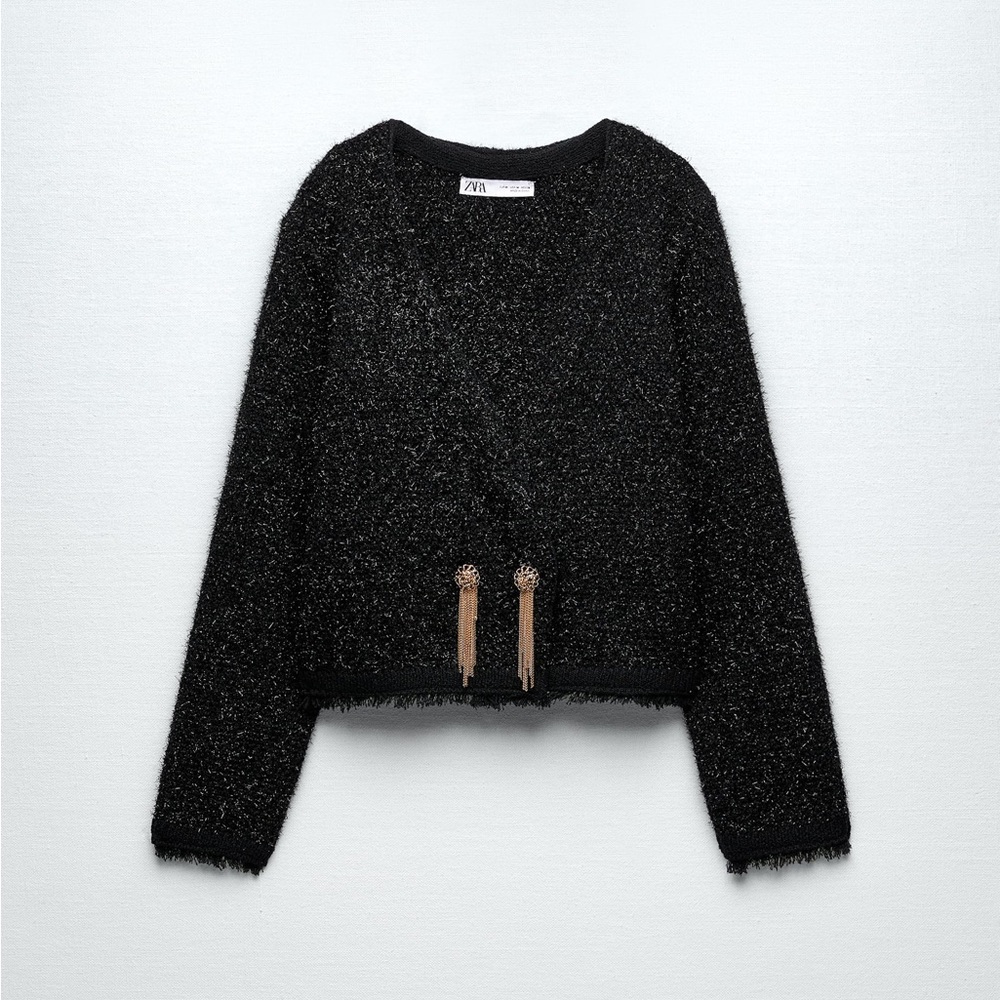 METALLIC THREAD SPARKLE KNIT CARDIGAN JACKET - Picture 1 of 12